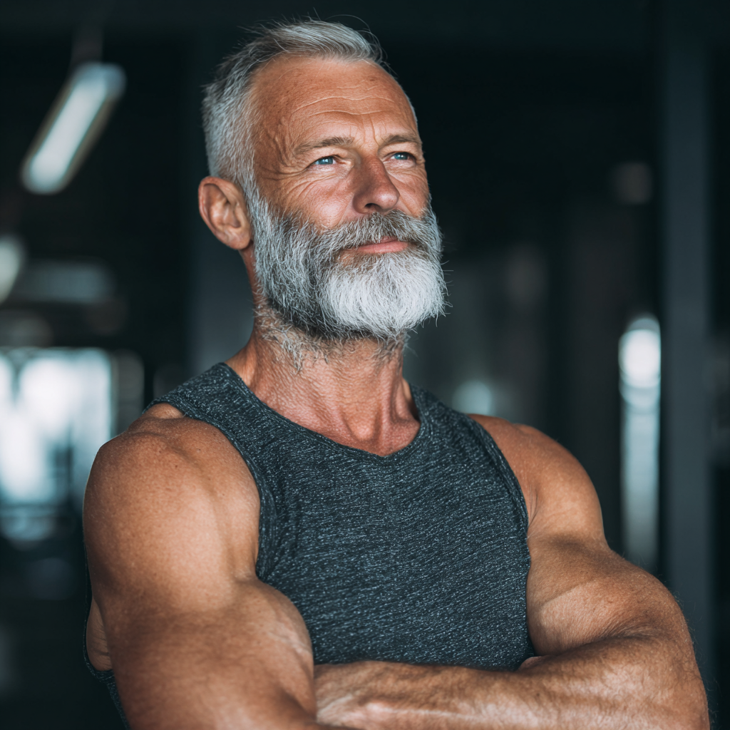 Confident mature man after workout at jalterin gym